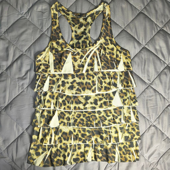 (M) Women's Charlotte Russe Brown & Tan Leopard Print Tiered Racerback Tank Top - Picture 1 of 5